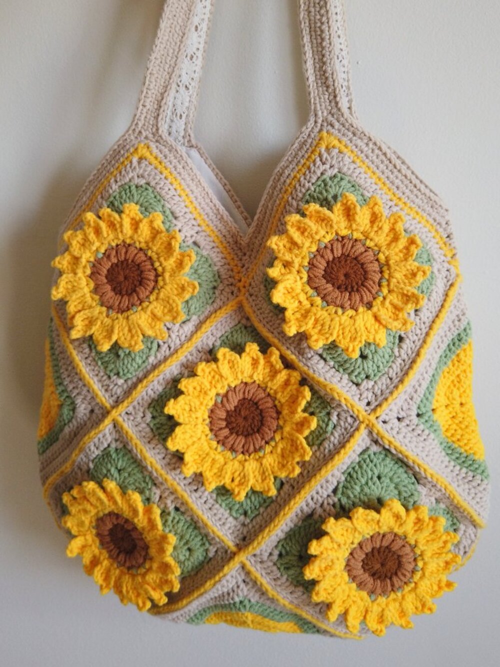 Handmade Sunflower Bloom 10 Patches - Crochet Tote Bag